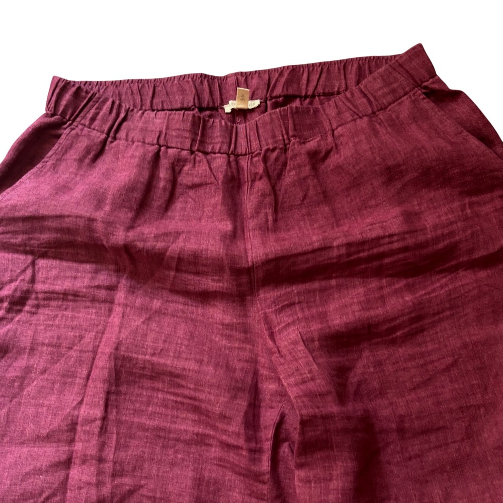 Eileen Fisher Pants Womens Large Pink 100% Organic Linen Wide Leg Crop Elastic L - Picture 3 of 10